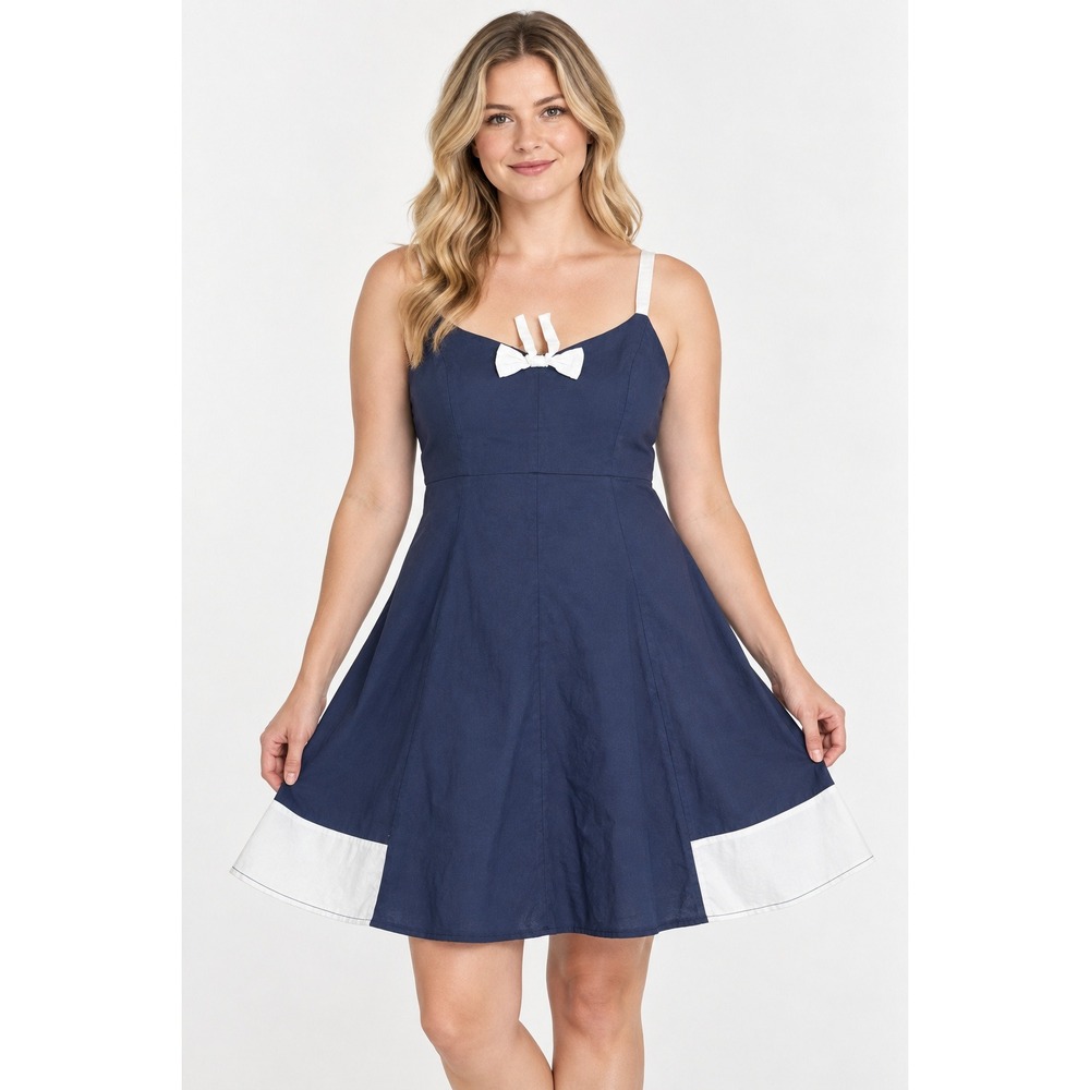ModCloth Yours To Adore Navy White Bow Fit Flare Dress Women's XL Nautical